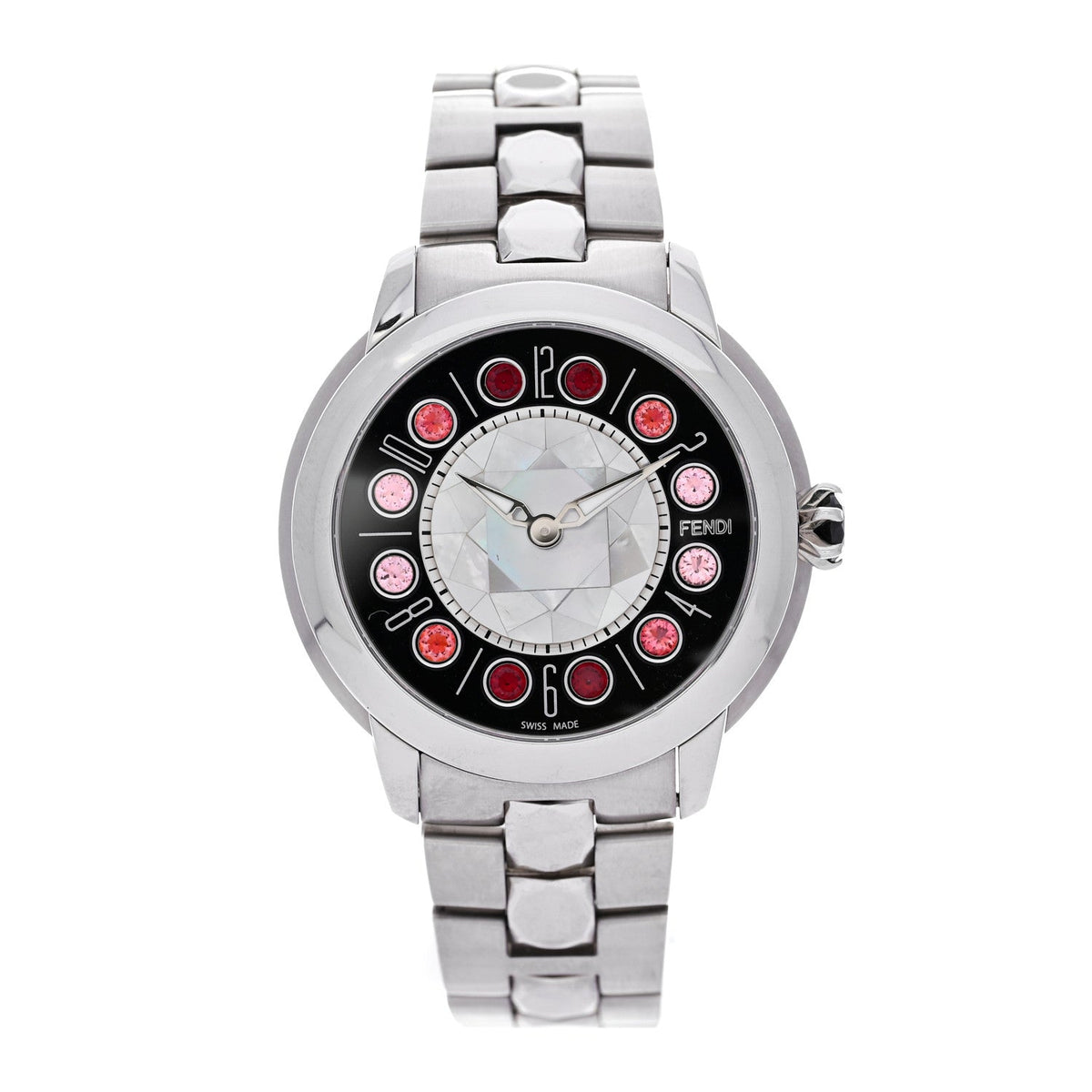 Stainless Steel Mother of Pearl Topaz Spinel 38mm Ishine Rotating Gem Two Tone Quartz Watch Black