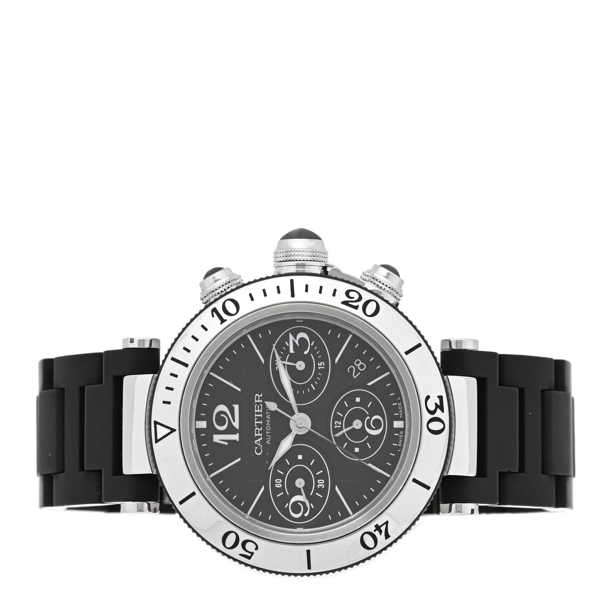 Stainless Steel Rubber 42mm Pasha Seatimer Date Chronograph Automatic Watch Black