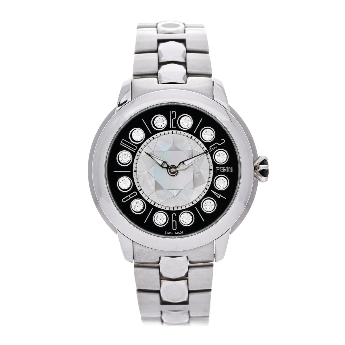 Stainless Steel Mother of Pearl Topaz Spinel 38mm Ishine Rotating Gem Two Tone Quartz Watch Black