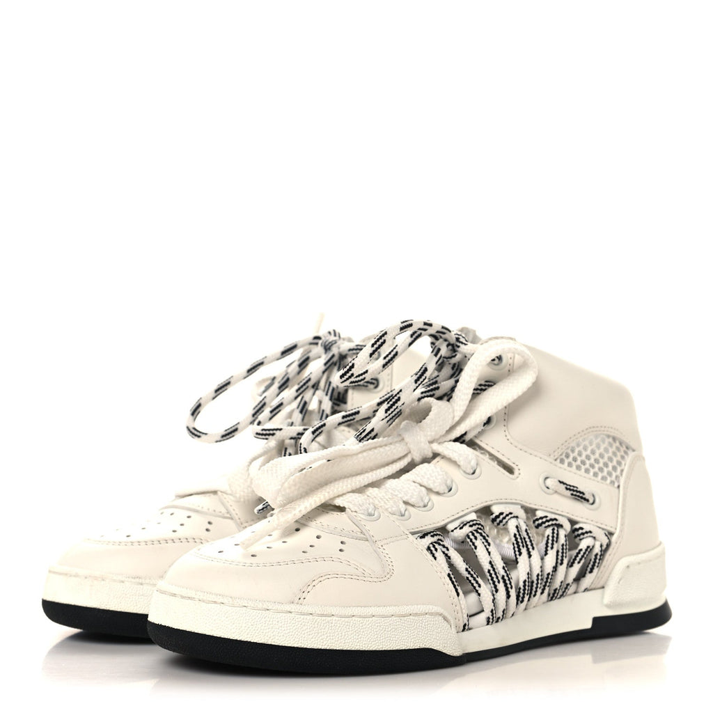 Calfskin Mesh Cutout High Top Sneakers 35 Black White