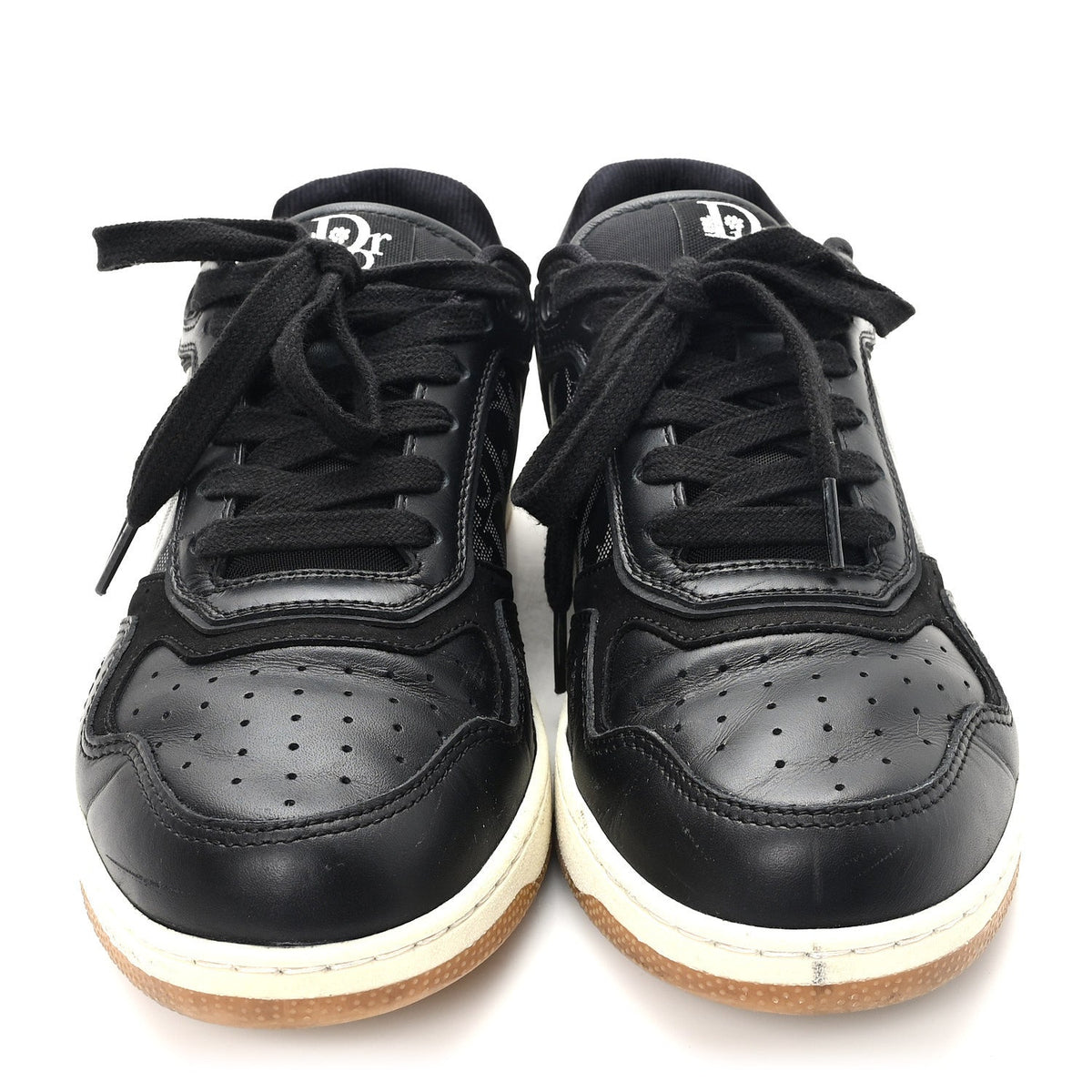 Smooth Calfskin Oblique Perforated Mens B27 Low Top Sneakers 39 Black Grey