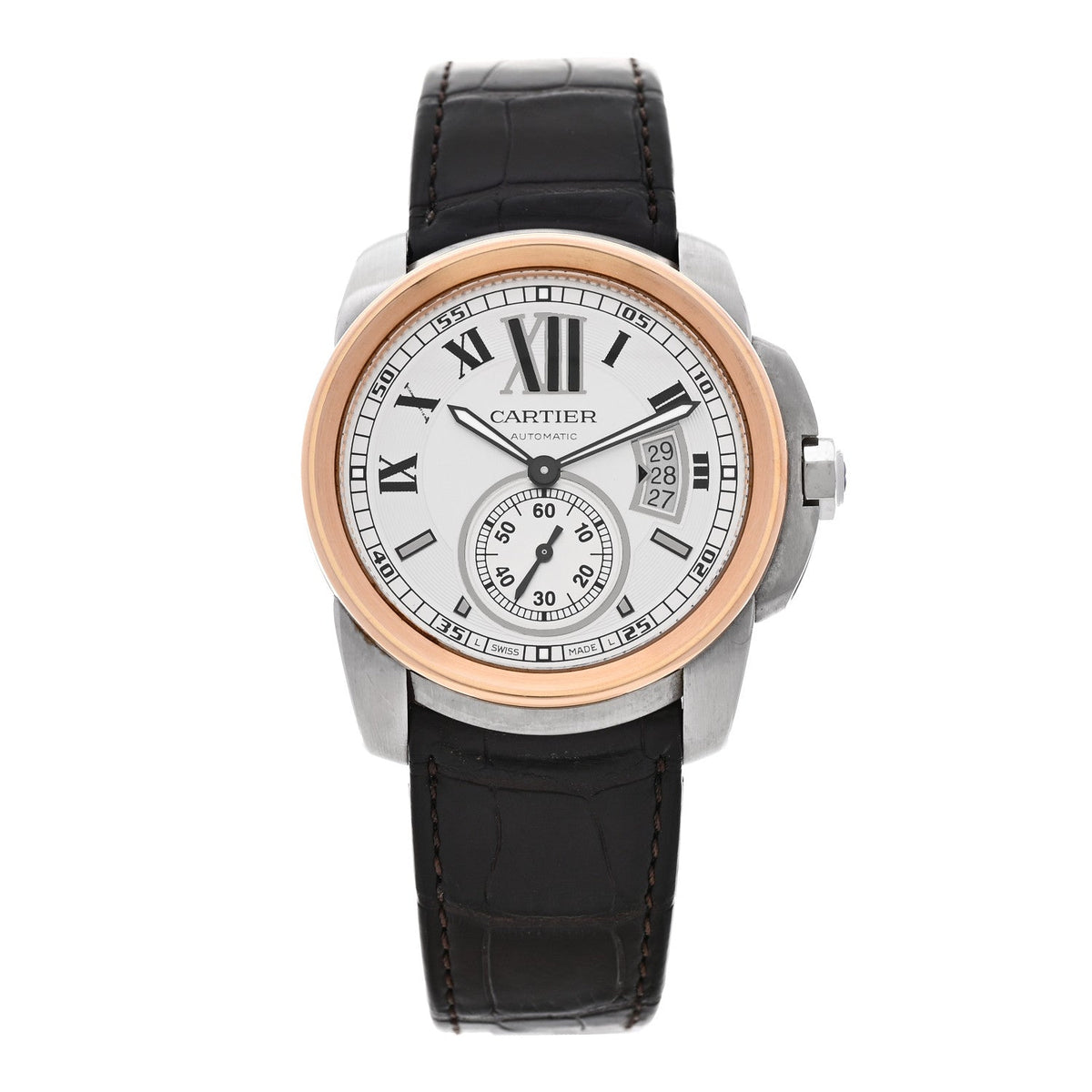 Stainless Steel 18K Pink Gold Alligator 42mm Calibre de Cartier Automatic Watch