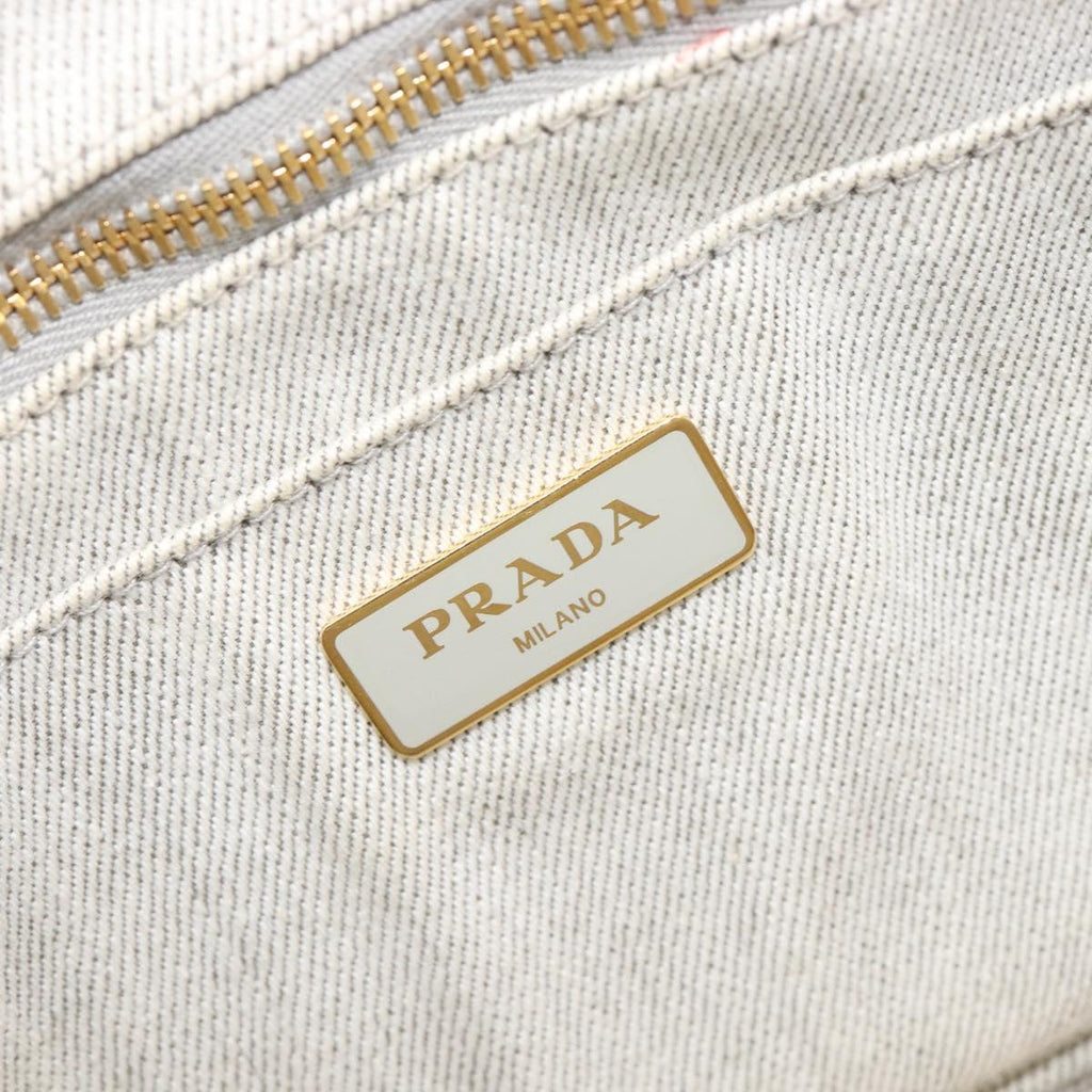 PRADA Canapa PM Hand Bag Canvas Gray Gold Auth ep15913