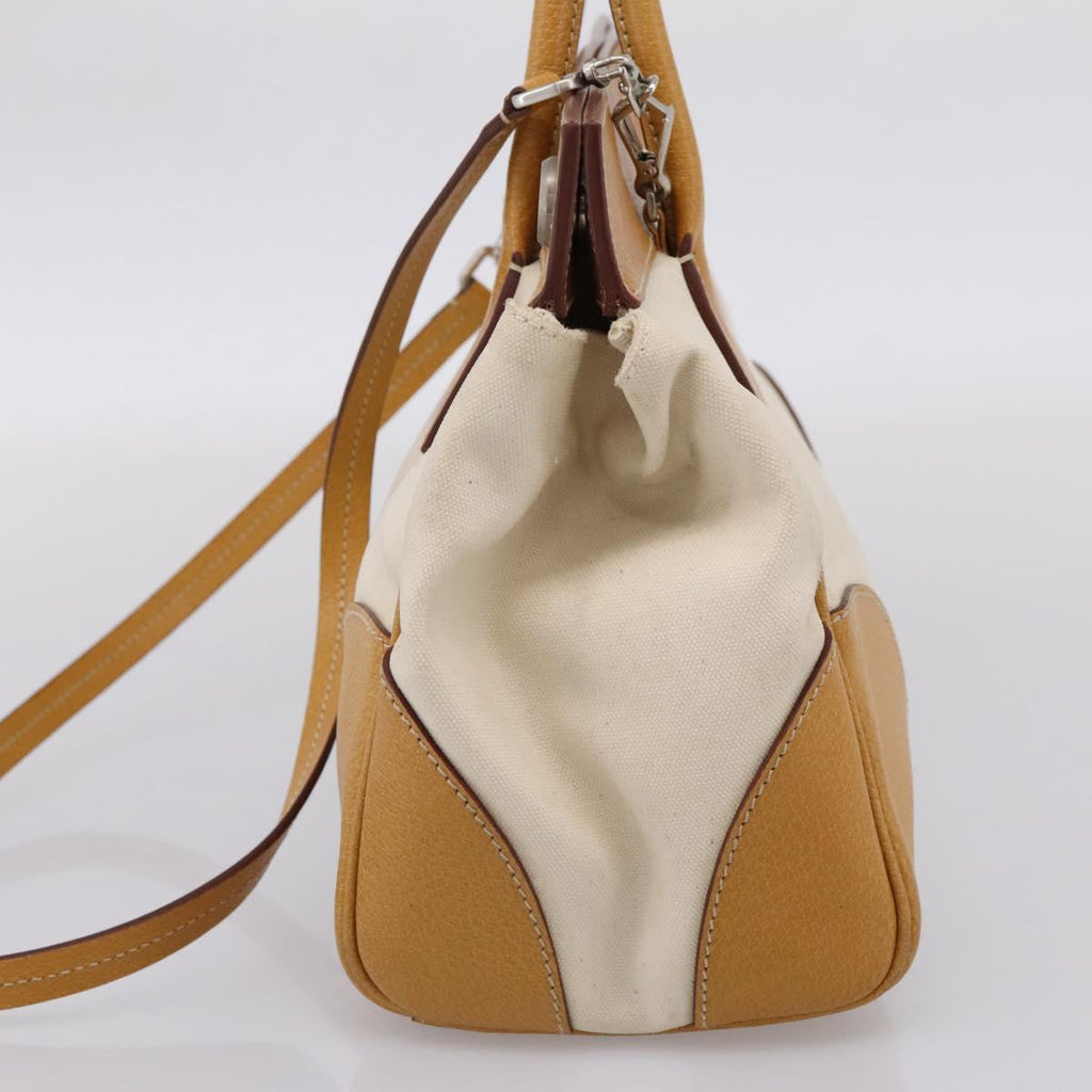 PRADA Hand Bag Canvas 2way White Silver Auth ep15981