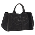 PRADA Canapa MM Hand Bag Canvas 2way Black Gold Auth ep16090
