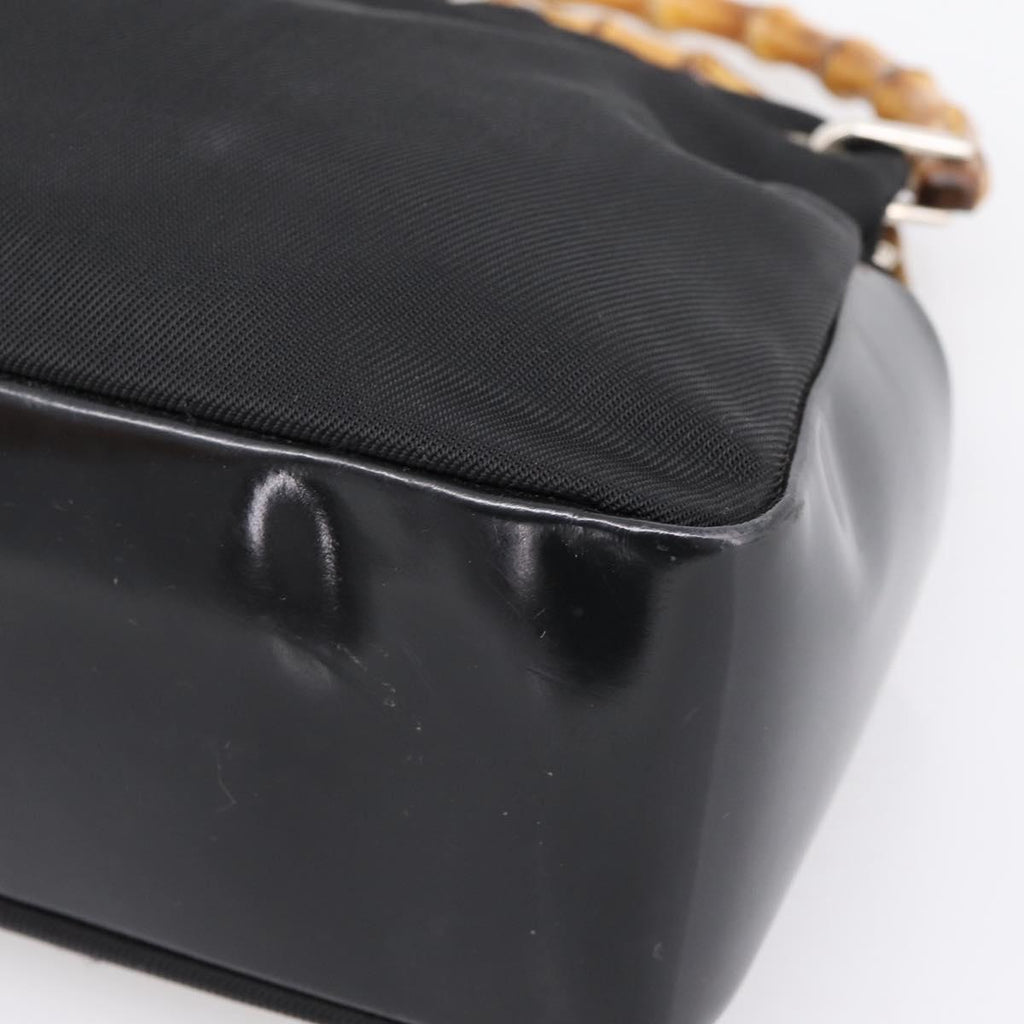 GUCCI Bamboo Hand Bag Nylon Black Silver 000 1014 0575 Auth ep16141