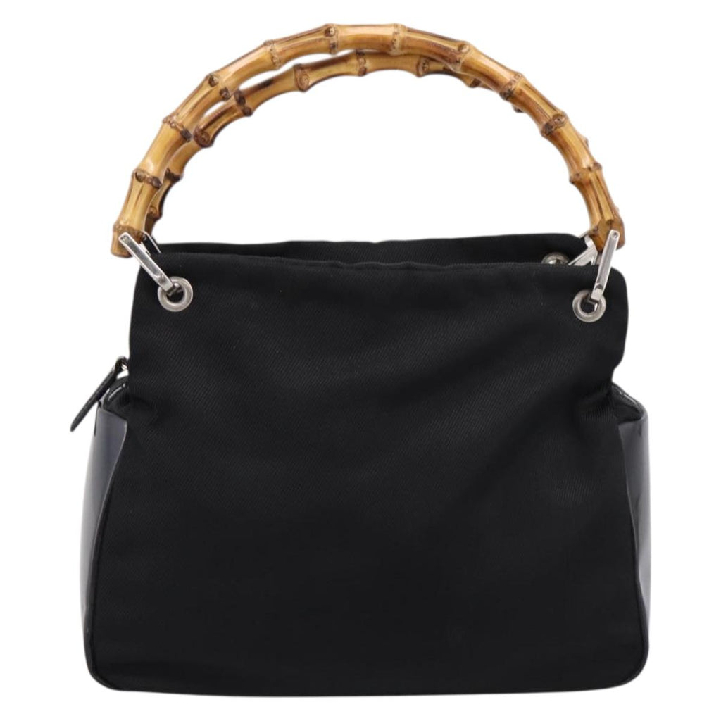 GUCCI Bamboo Hand Bag Nylon Black Silver 000 1014 0575 Auth ep16141