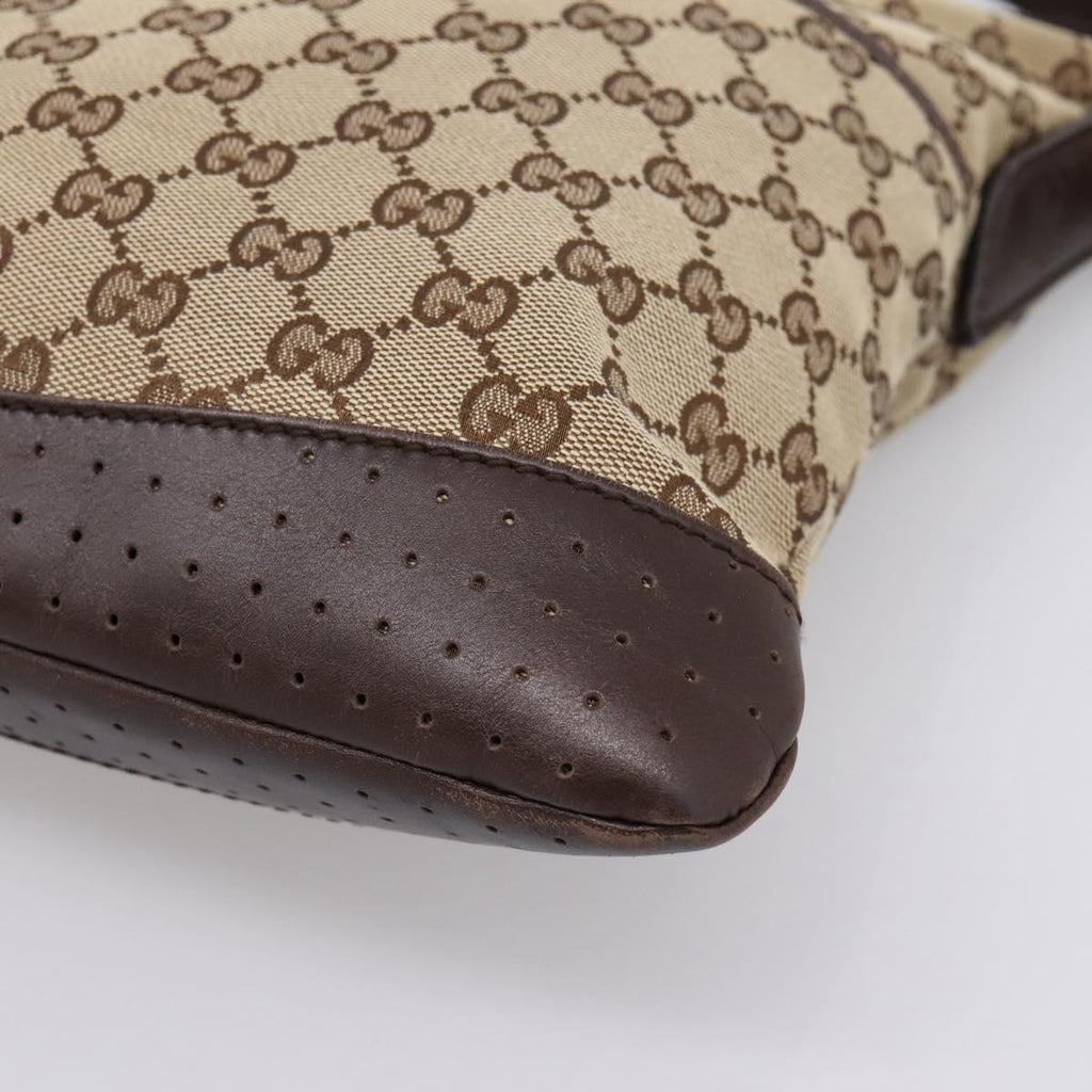 GUCCI GG Canvas Shoulder Bag Beige Silver 145857 Auth ep16158