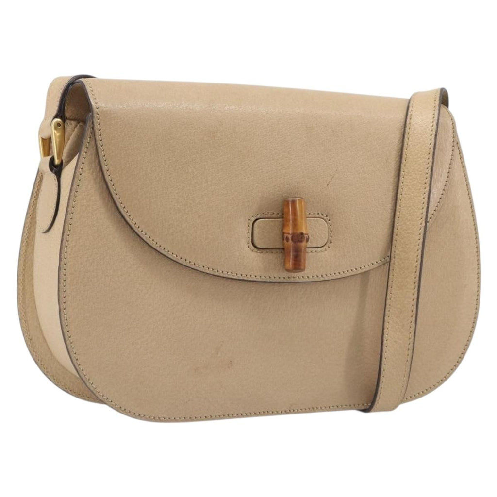 GUCCI Bamboo Shoulder Bag Leather Beige Gold 001 113 1529 Auth ep16289