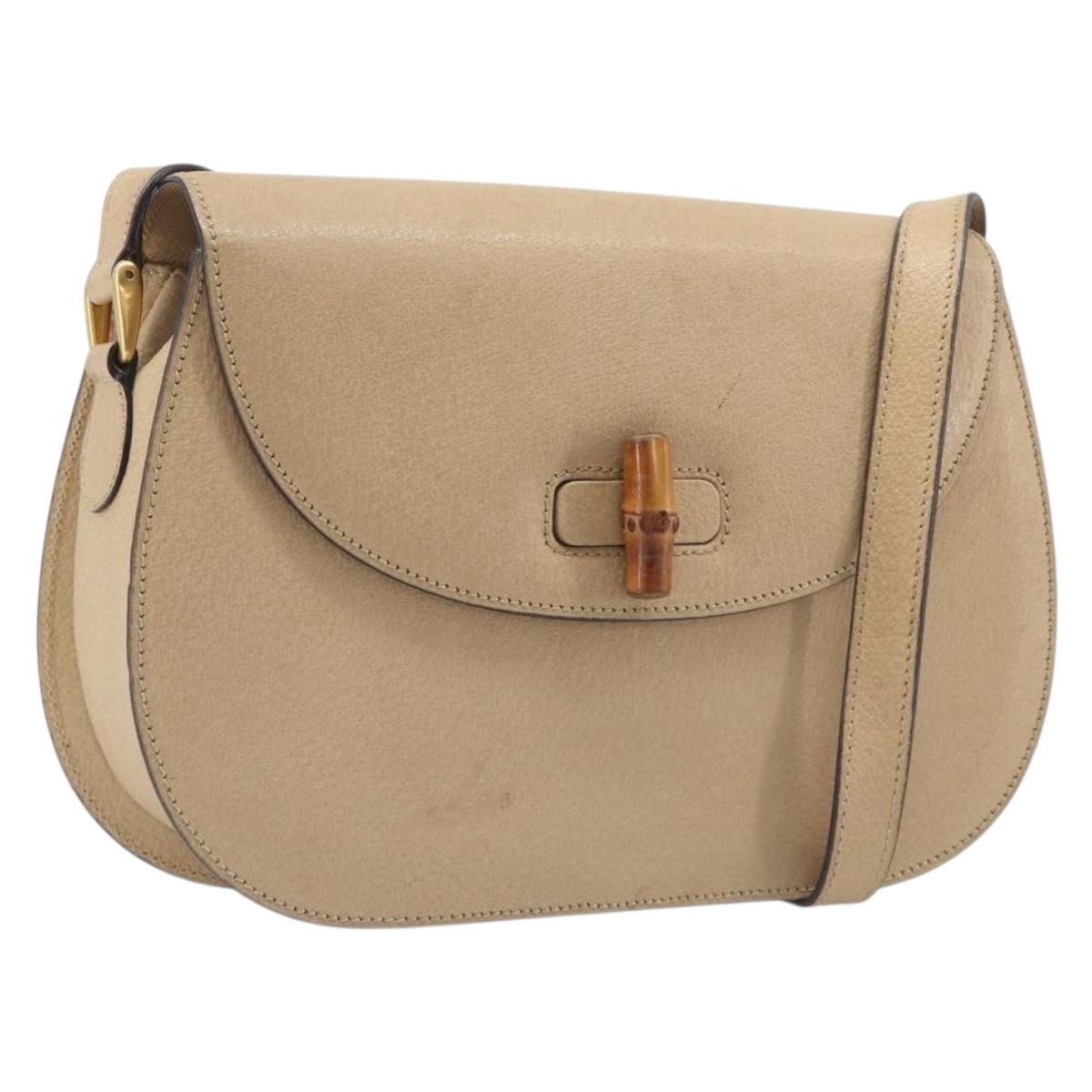 GUCCI Bamboo Shoulder Bag Leather Beige Gold 001 113 1529 Auth ep16289