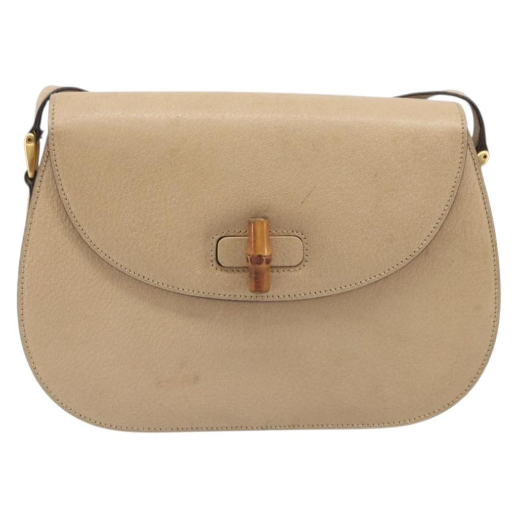 GUCCI Bamboo Shoulder Bag Leather Beige Gold 001 113 1529 Auth ep16289