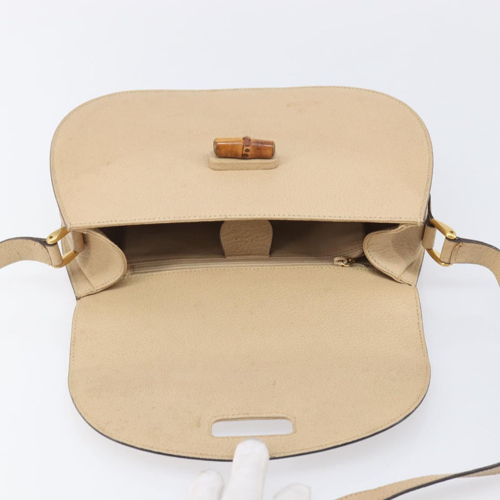 GUCCI Bamboo Shoulder Bag Leather Beige Gold 001 113 1529 Auth ep16289