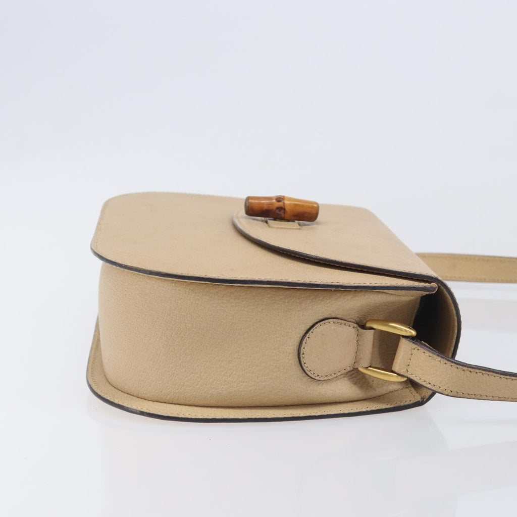 GUCCI Bamboo Shoulder Bag Leather Beige Gold 001 113 1529 Auth ep16289