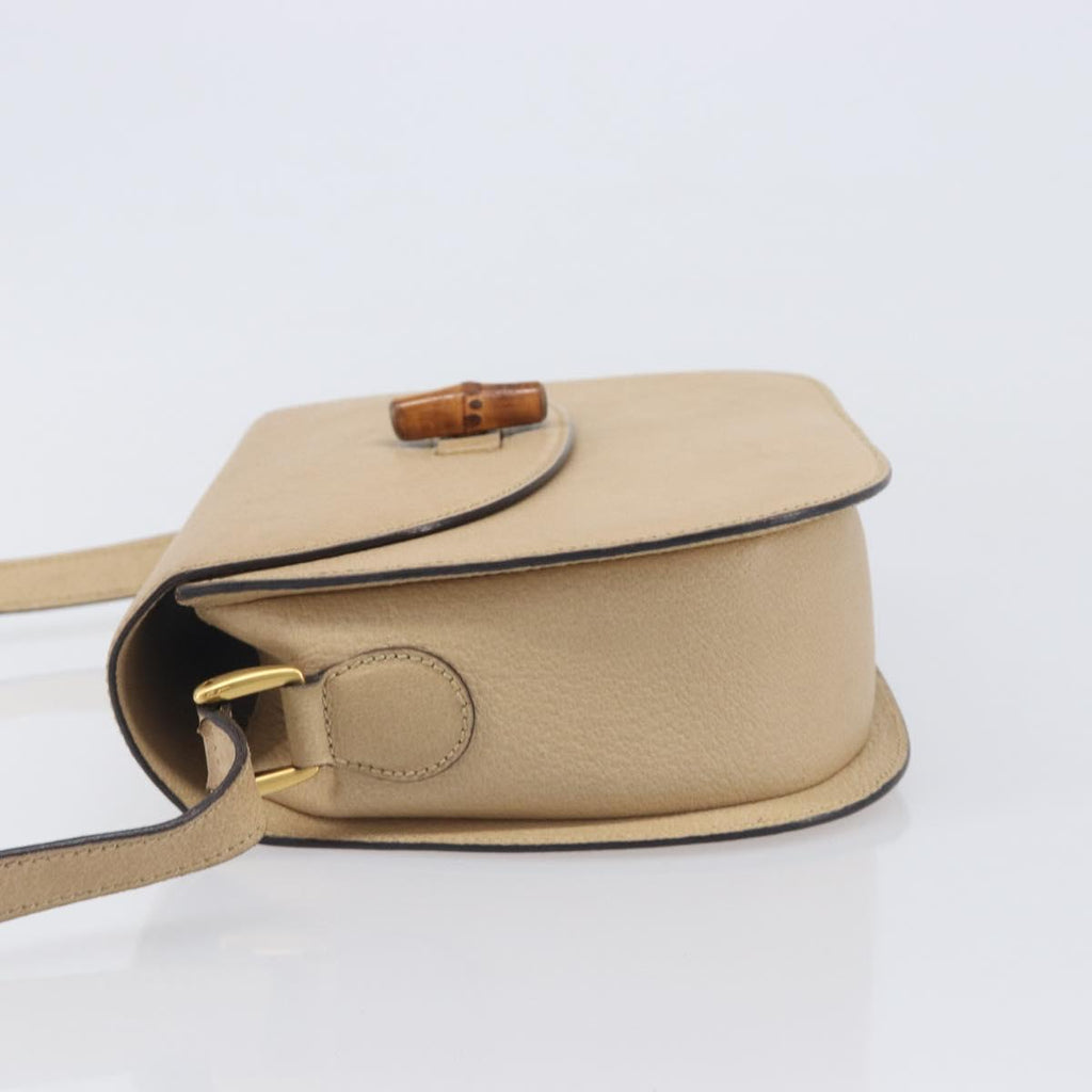 GUCCI Bamboo Shoulder Bag Leather Beige Gold 001 113 1529 Auth ep16289