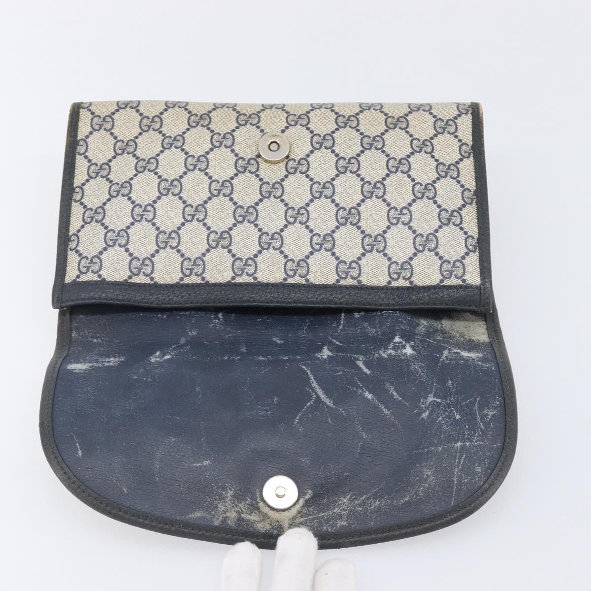 GUCCI GG Supreme Sherry Line Clutch Bag PVC Navy Gold 89 01 030 Auth ep16293
