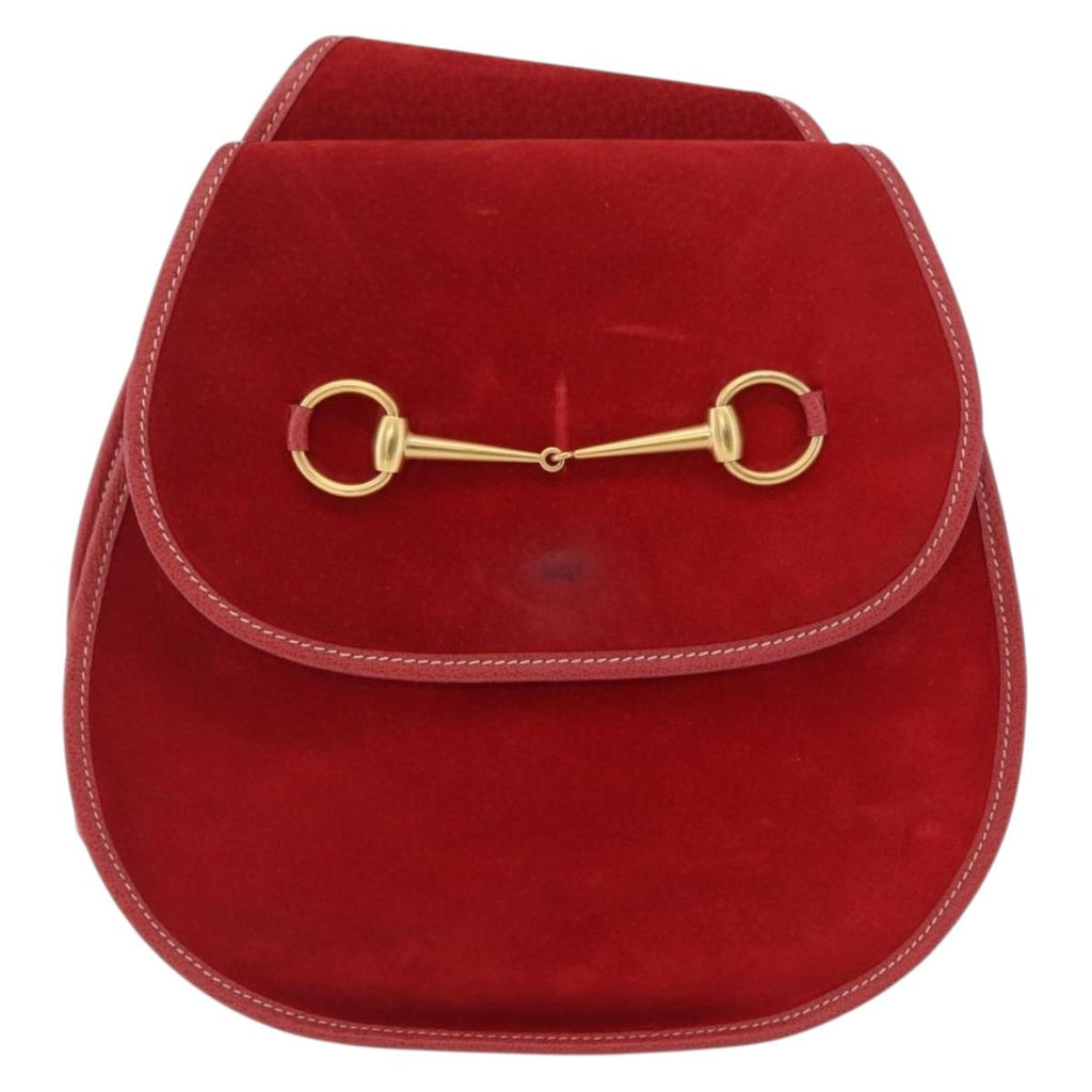 GUCCI Horsebit Shoulder Bag Suede Red Gold 003 2113 0034 Auth ep16294A