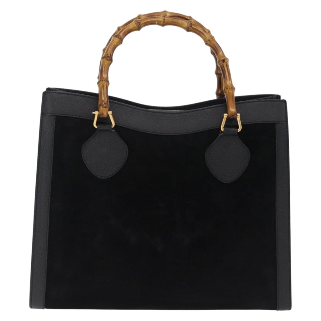 GUCCI Bamboo Hand Bag Leather Suede Black Gold 002 1186 0260 Auth ep16298