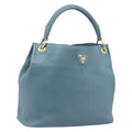 PRADA Tote Bag Leather Light Blue Gold Auth ep16303