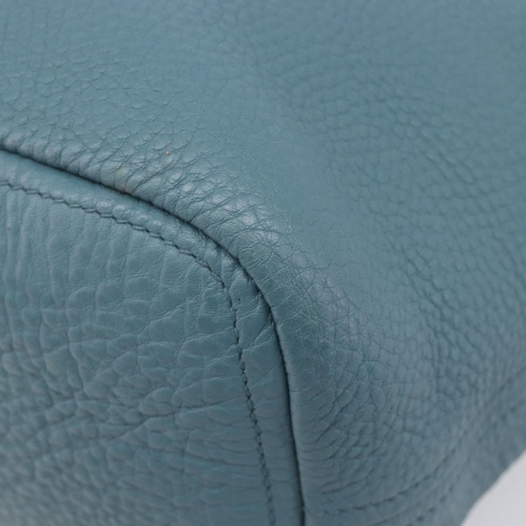 PRADA Tote Bag Leather Light Blue Gold Auth ep16303