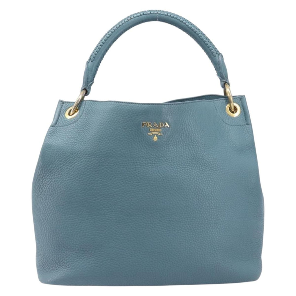 PRADA Tote Bag Leather Light Blue Gold Auth ep16303