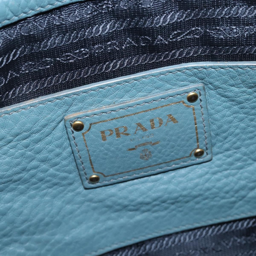 PRADA Tote Bag Leather Light Blue Gold Auth ep16303
