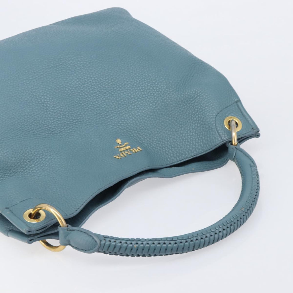 PRADA Tote Bag Leather Light Blue Gold Auth ep16303