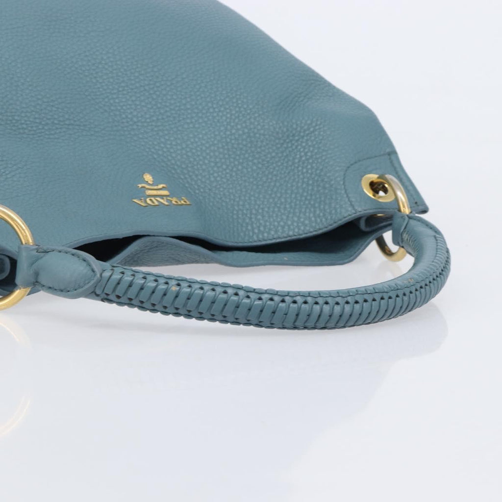 PRADA Tote Bag Leather Light Blue Gold Auth ep16303
