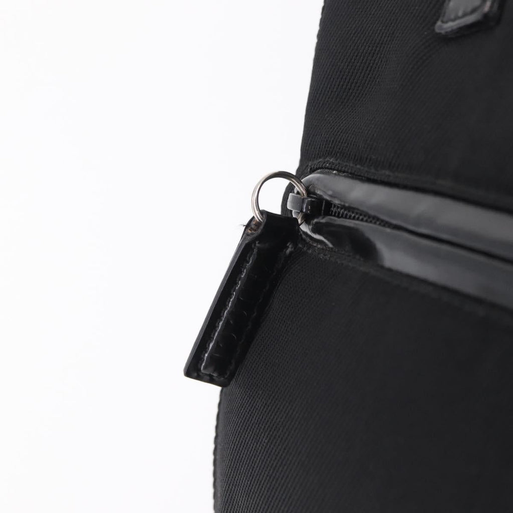 GUCCI Bamboo Hand Bag Nylon Black Silver Auth ep16327