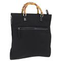 GUCCI Bamboo Hand Bag Nylon Black Silver Auth ep16327