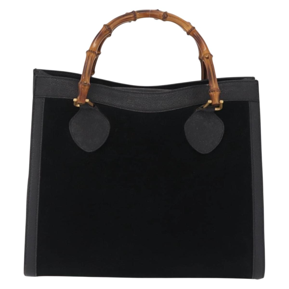 GUCCI Bamboo Hand Bag Suede Black Gold 002 123 0260 Auth ep16341