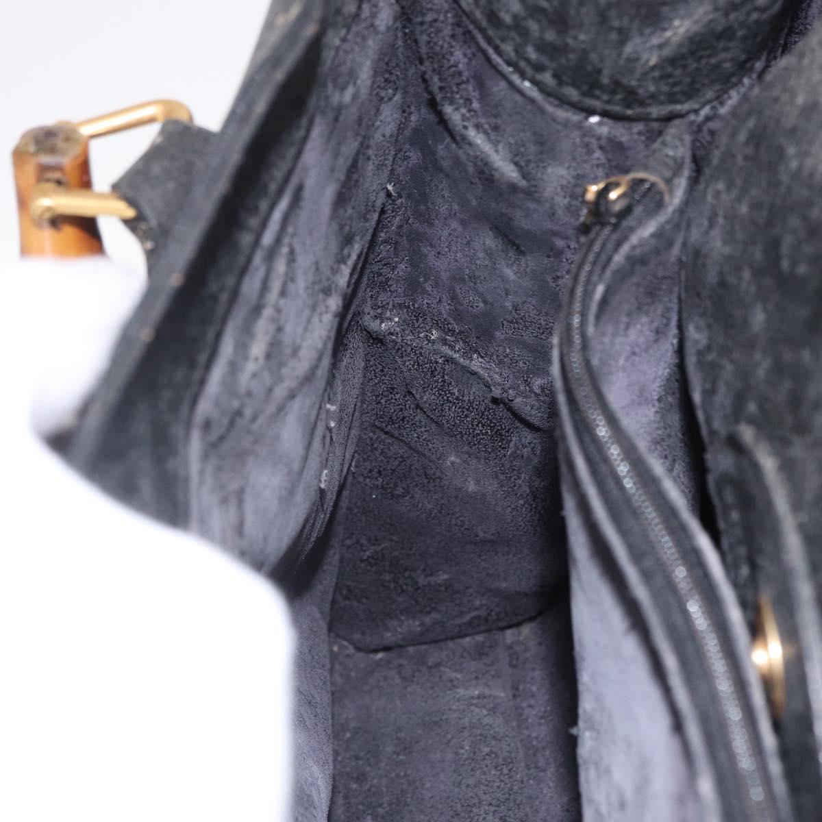 GUCCI Bamboo Hand Bag Suede Black Gold 002 123 0260 Auth ep16341