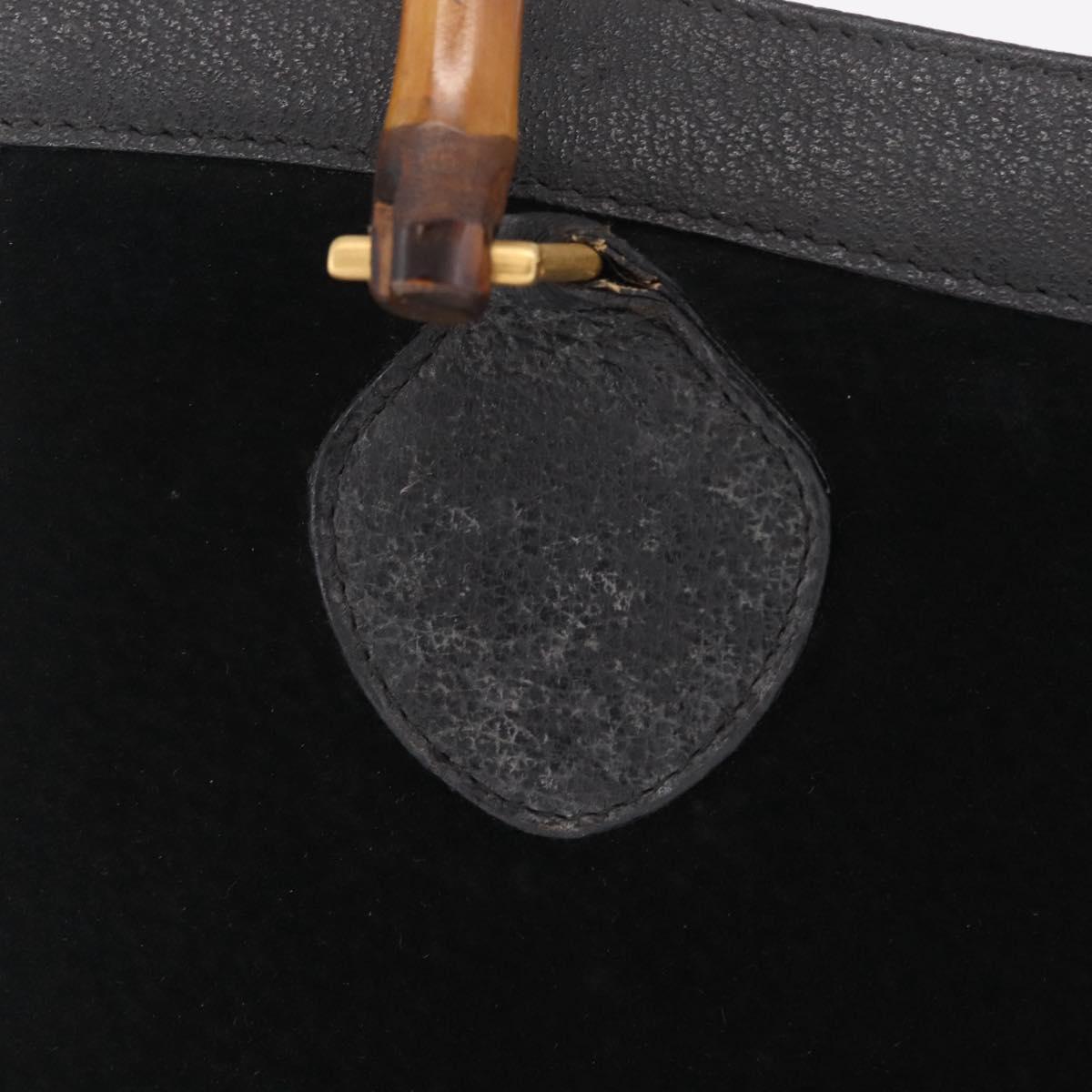 GUCCI Bamboo Hand Bag Suede Black Gold 002 123 0260 Auth ep16341
