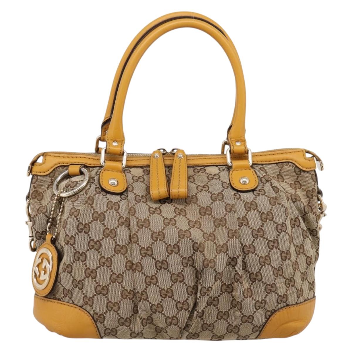 GUCCI GG Canvas Hand Bag 2way Beige Gold 247902 Auth ep16354