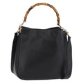 GUCCI Bamboo Hand Bag Leather 2way Black Gold 001 1638 Auth ep16370