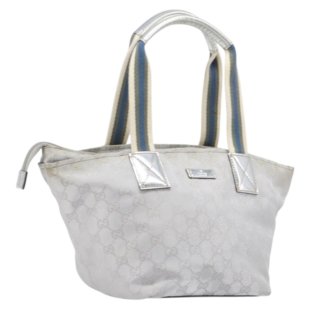 GUCCI GG Canvas Web Sherry Line Hand Bag Silver 131228 Auth ep16492