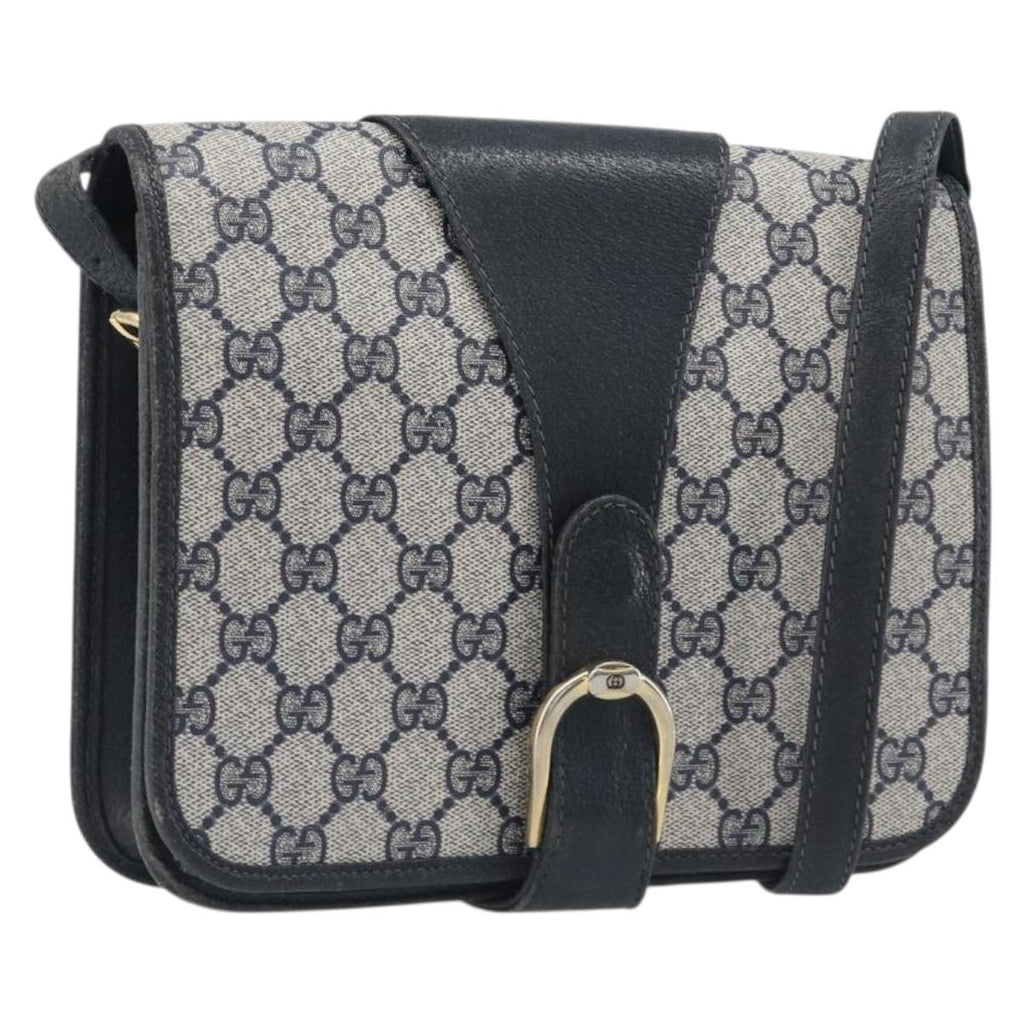 GUCCI GG Supreme Shoulder Bag PVC Navy Gold Auth ep16502