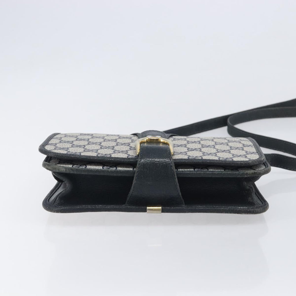 GUCCI GG Supreme Shoulder Bag PVC Navy Gold Auth ep16502
