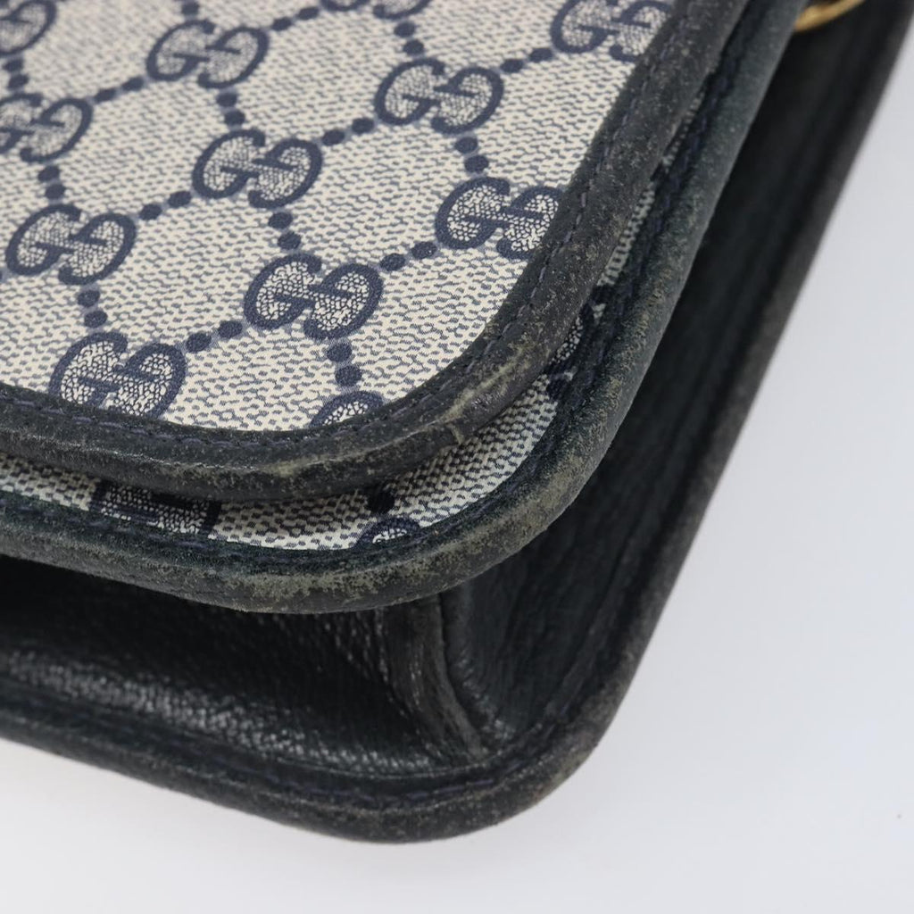 GUCCI GG Supreme Shoulder Bag PVC Navy Gold Auth ep16502
