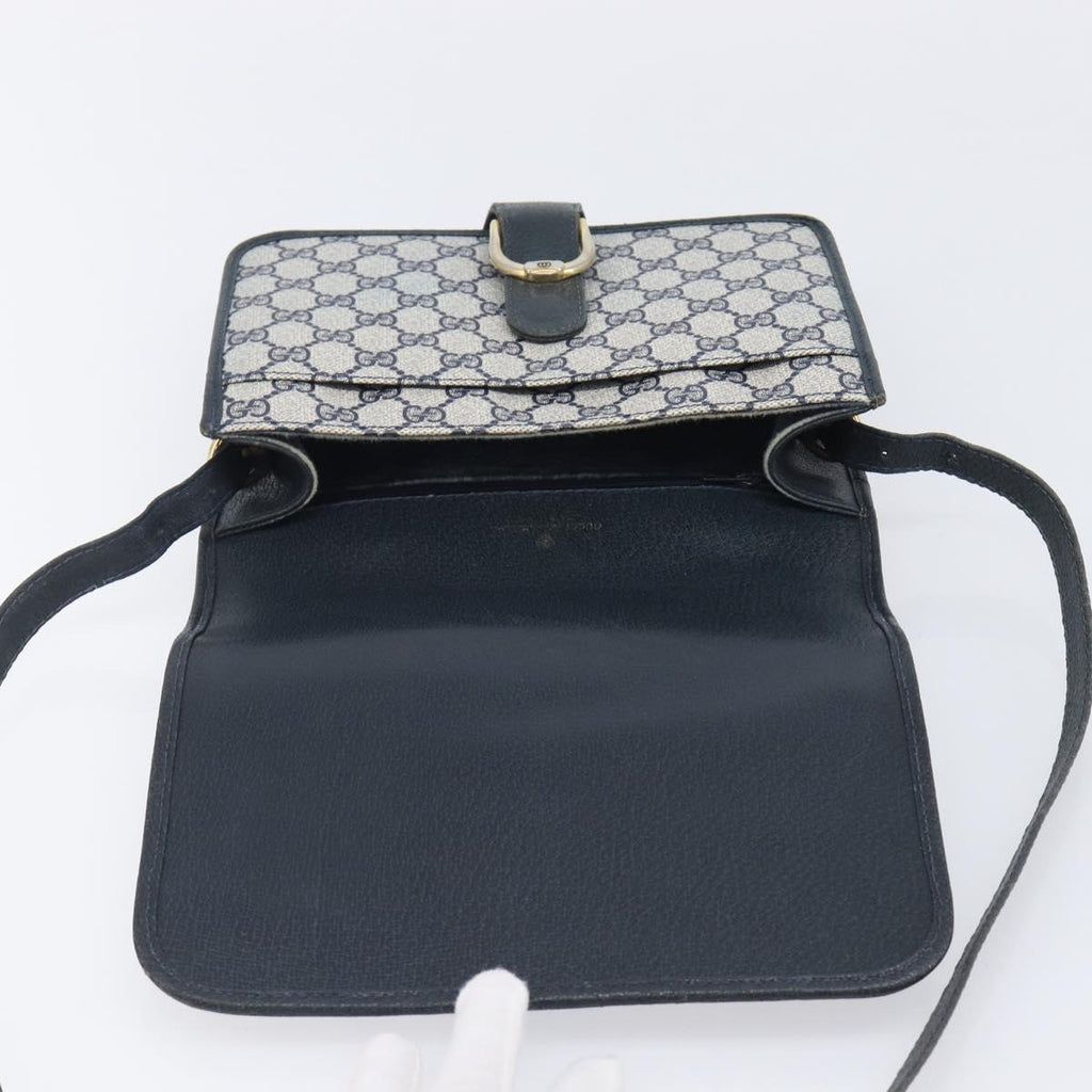 GUCCI GG Supreme Shoulder Bag PVC Navy Gold Auth ep16502
