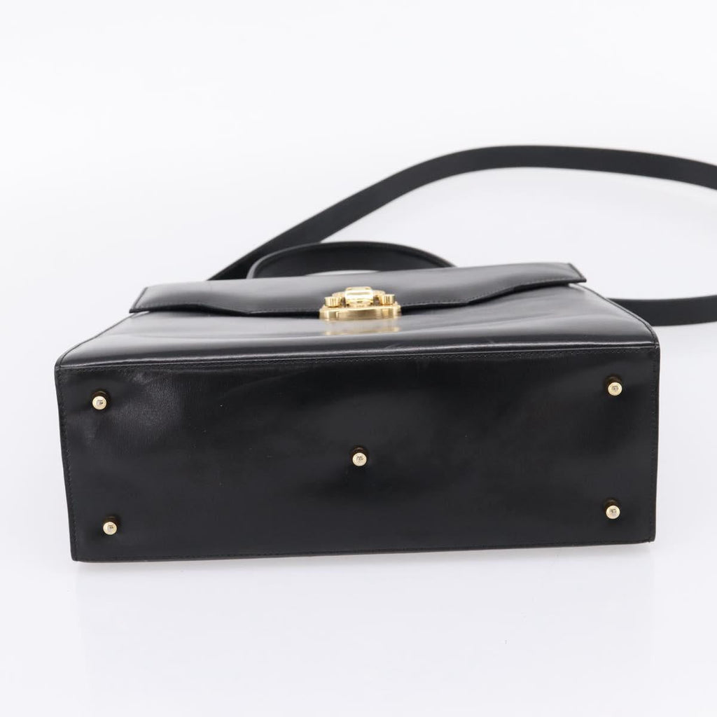 GUCCI Hand Bag Leather 2way Black Gold Tone Auth ep16693A