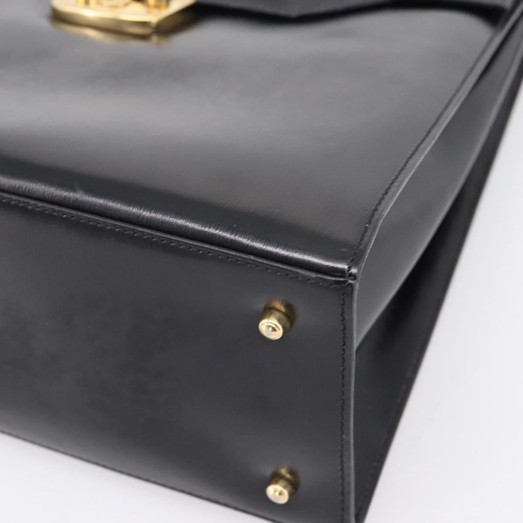 GUCCI Hand Bag Leather 2way Black Gold Tone Auth ep16693A