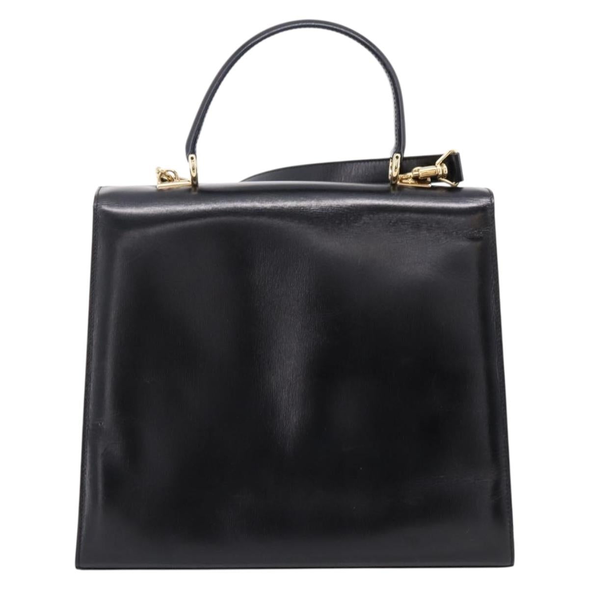 GUCCI Hand Bag Leather 2way Black Gold Tone Auth ep16693A