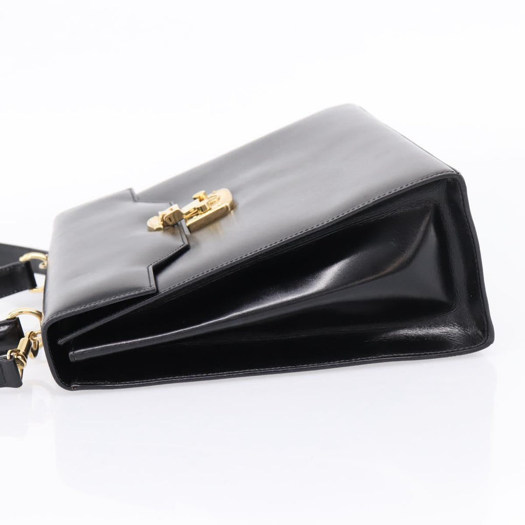 GUCCI Hand Bag Leather 2way Black Gold Tone Auth ep16693A