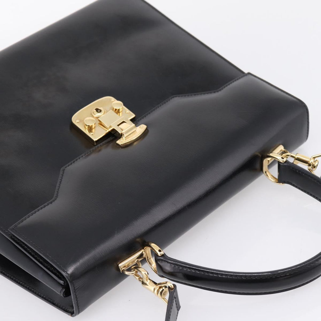 GUCCI Hand Bag Leather 2way Black Gold Tone Auth ep16693A