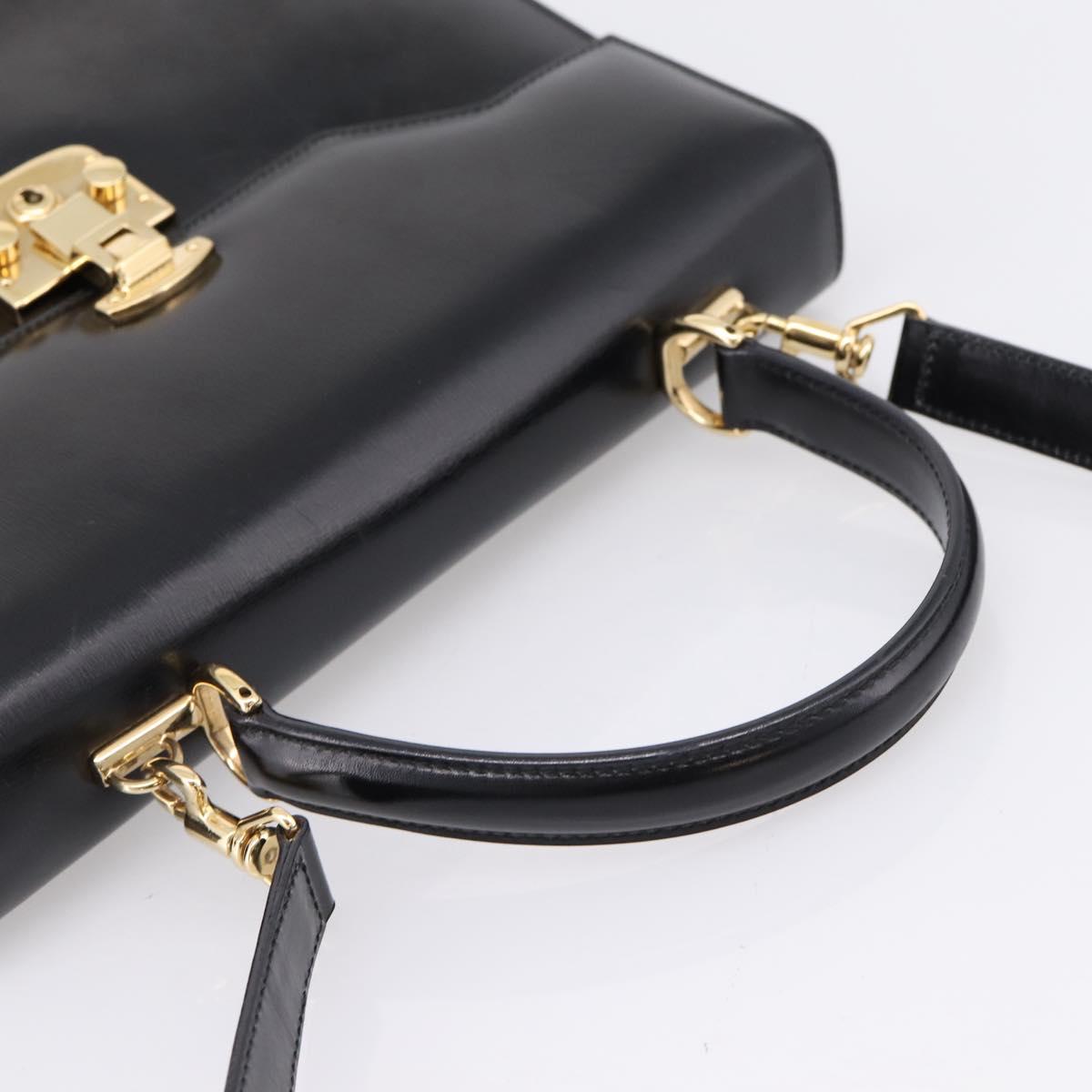 GUCCI Hand Bag Leather 2way Black Gold Tone Auth ep16693A