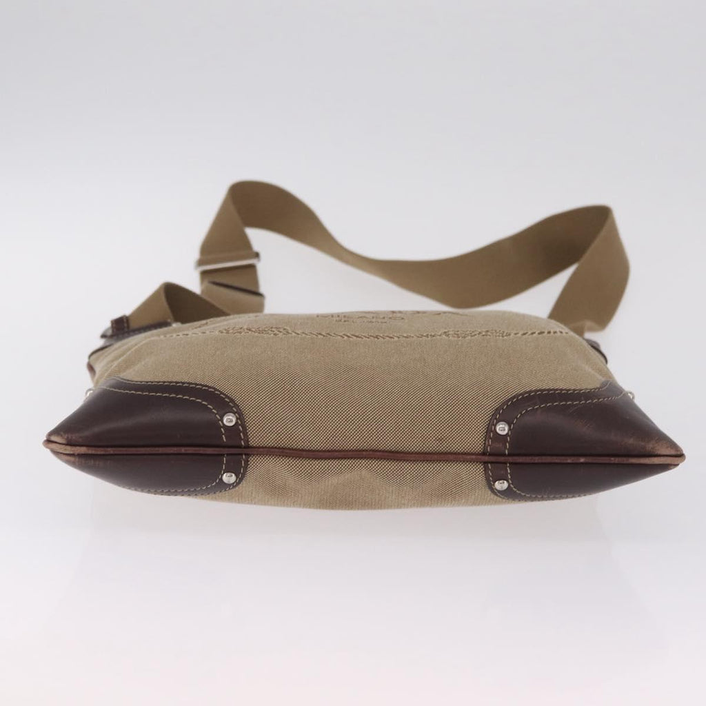 PRADA Shoulder Bag Canvas Beige Silver Auth ep16765