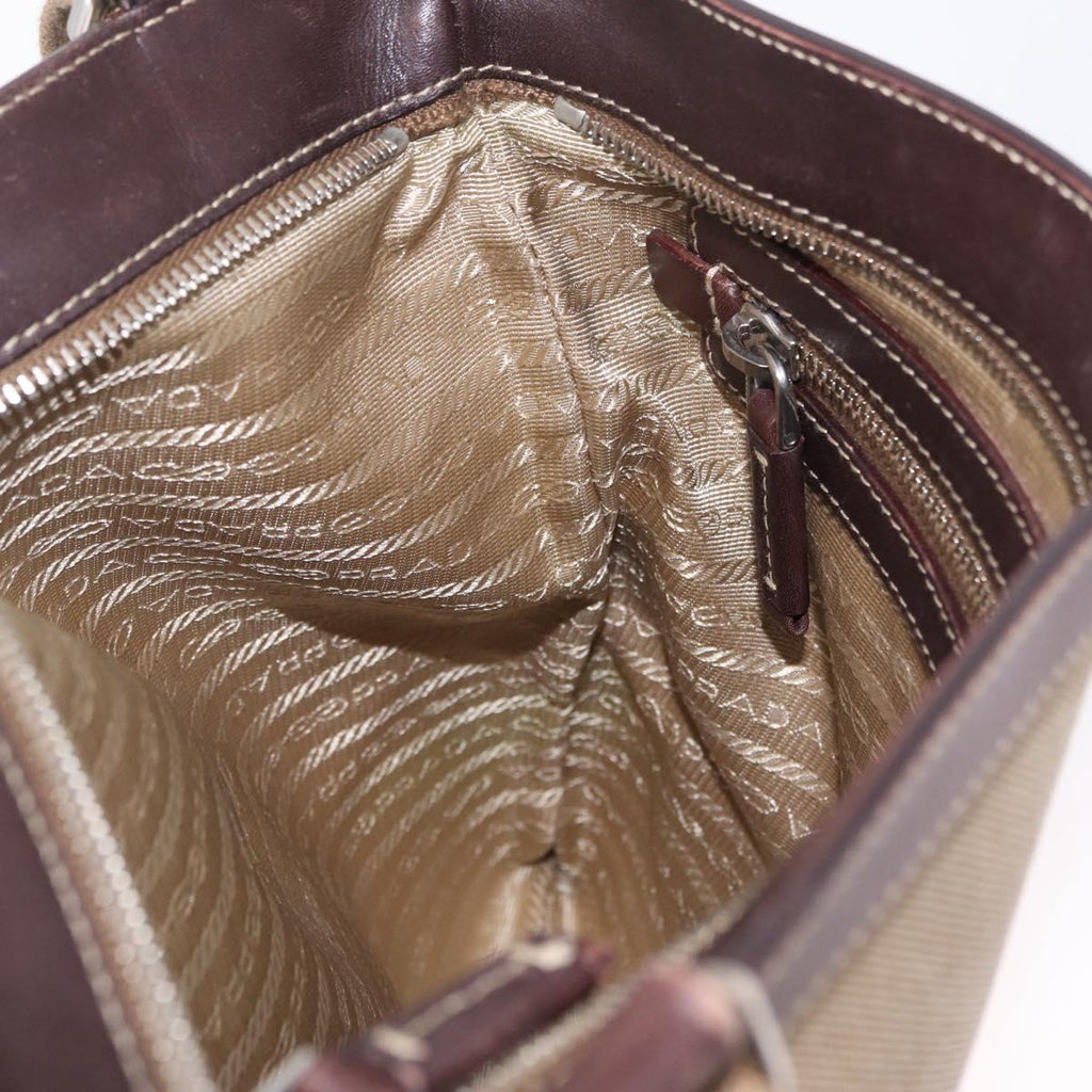 PRADA Shoulder Bag Canvas Beige Silver Auth ep16765