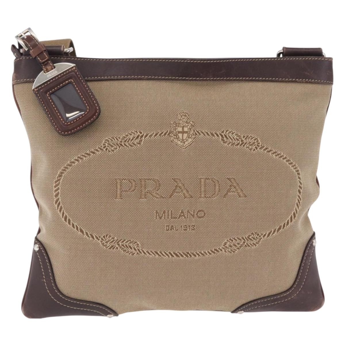 PRADA Shoulder Bag Canvas Beige Silver Auth ep16765