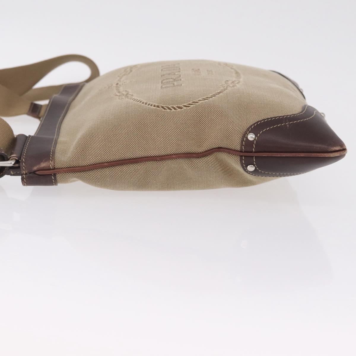 PRADA Shoulder Bag Canvas Beige Silver Auth ep16765