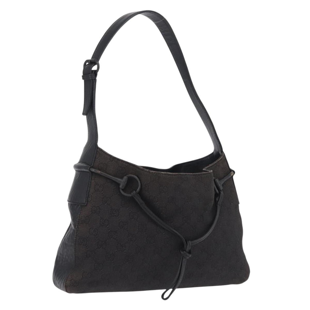 GUCCI GG Canvas Horsebit Shoulder Bag Black 101975 Auth ep16774
